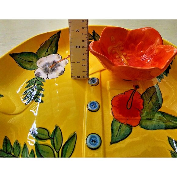 TROPICAL SHIRT CHIP & DIP-YELLOW & ORANGE WITH HIBISCUS FLOWERS BY DENNIS EAST - Picture 6 of 8
